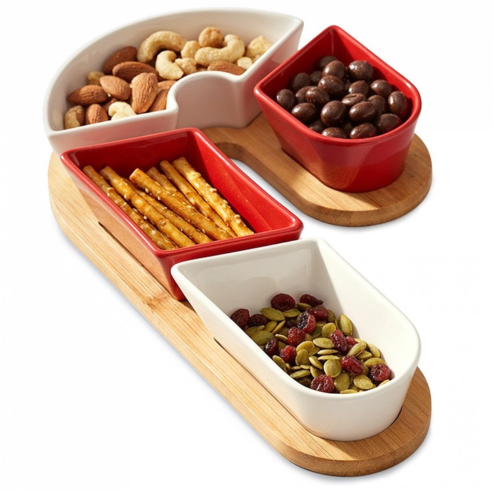 Set de servire pentru gustari, Artemis, 5 piese, ceramica, multicolor, 29x17x4,5cm