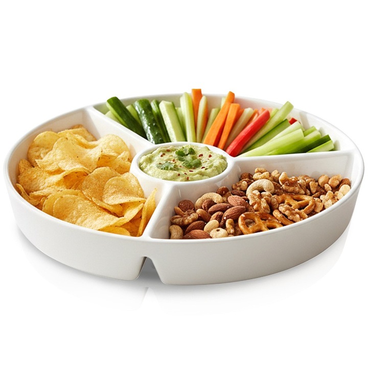 Platou de servire, Artemis, 26x26cm, 4 compartimente, alb