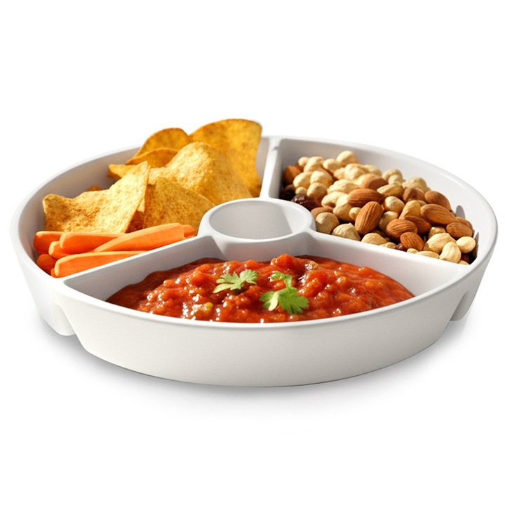 Tálka nassolnivalókhoz, EXCELLENT HOUSEWARE, 19cm, 4 rekesz, fehér