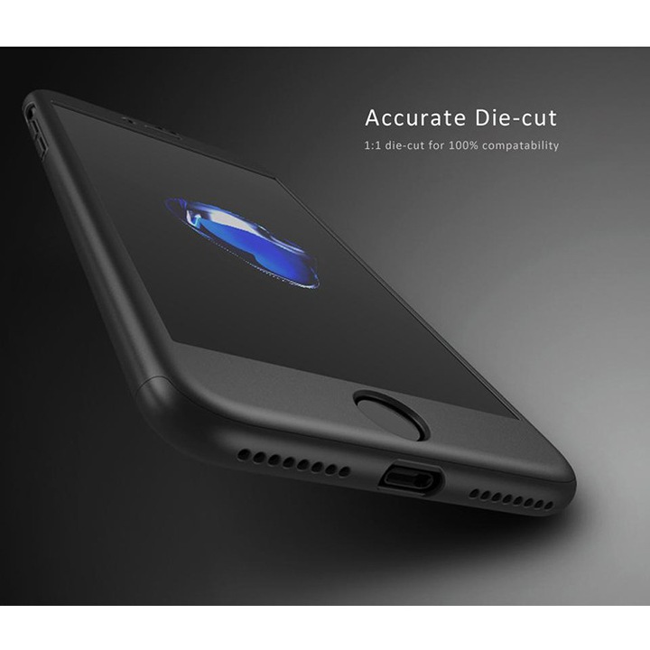 Защитен калъф за Apple iPhone 8, iPaky Pro Black Original Case, пълно покритие на 360 градуса с безплатно защитно фолио