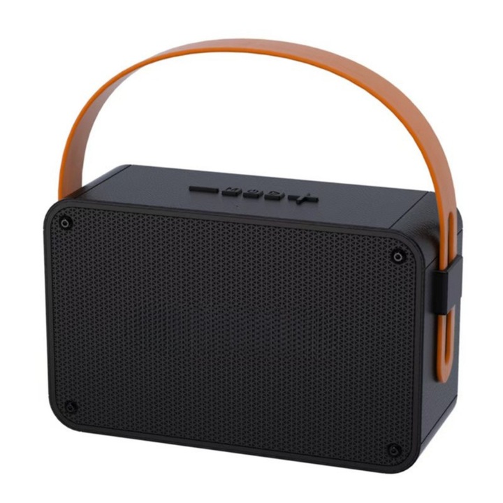 Boxa portabila Bluetooth FEROTYB® cu maner din silicon, functie TWS, port USB, slot TF card, autonomie 3–5 ore, carcasa ABS rezistenta, design compact 23×14×8, 5 cm