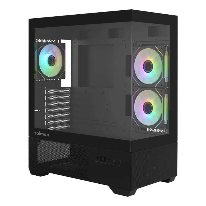 Carcasa ATX Semi-tower Zalman CHRONIX, neagra, 215x215x610mm, 7 sloturi de expansiune, fara sursa de alimentare