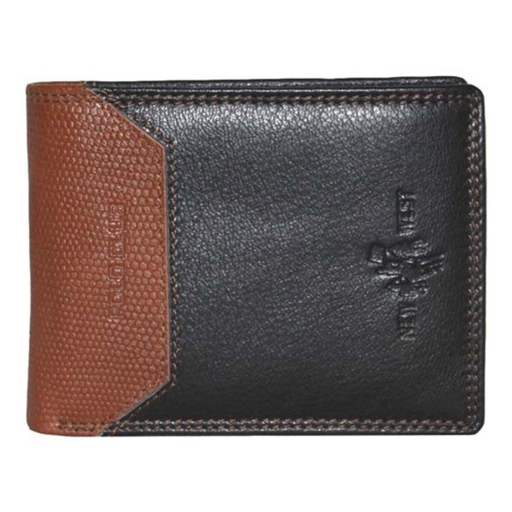 Portofel barbat piele naturala, Polo, Negru, Protectie RFID, 12x9 cm