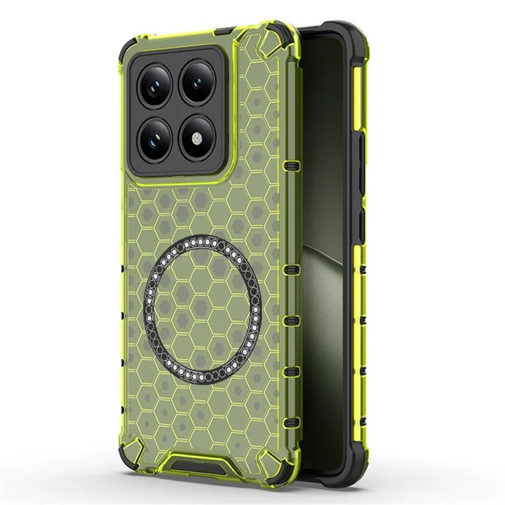 Husa HoneyComb Xiaomi Redmi 14C-hez, MagCase mágneses, ütésálló sarkok, zöld