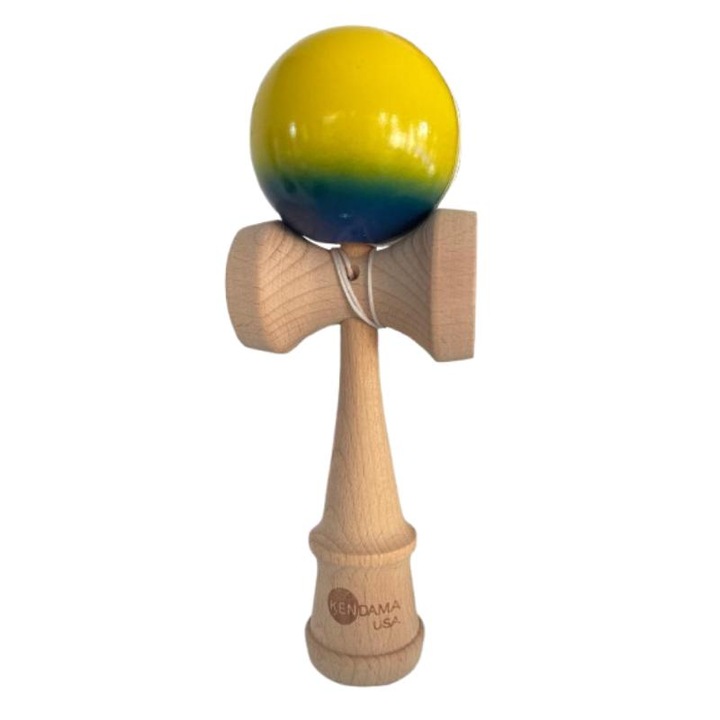 Interaktív Kendama Játék, fából, 18 cm, Ügyességi Játék Gyerekeknek és Felnőtteknek, 7 év+, sárga/zöld