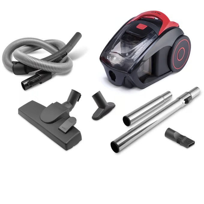 Aspirator fără sac Monzana ECO Power Green Edition, 900W, filtrare HEPA, Negru/Rosu, tub telescopic 88cm