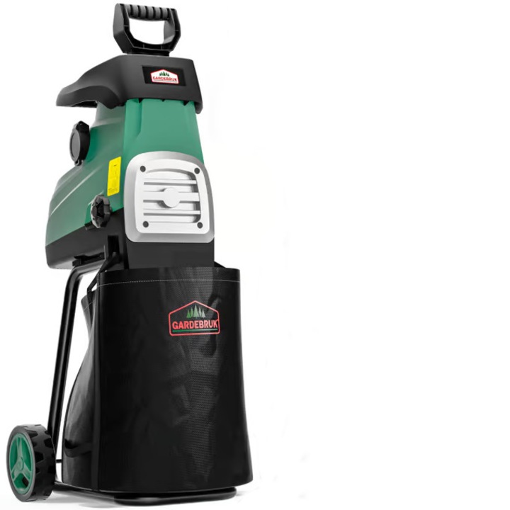 Ágdaráló 2 db 60 literes gyűjtőzsákkal, Gardebruk, 3100W, Csendes, 3 fokozatú bolygókerekes motor, acél vágóhengerekkel, max. ágátmérő 44 mm, Zöld/Fekete