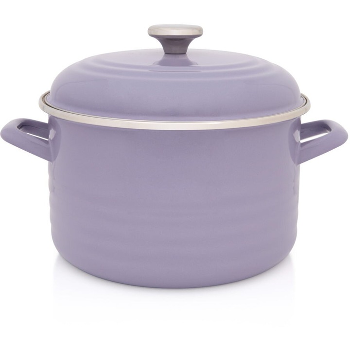 Fém zománcozott edény fedővel Standard Metalac, 24cm, 6.75l, pasztell lila