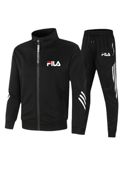 Fekete sportruha szett állógalléros, lezser - L