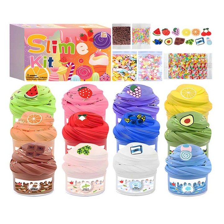 Set DIY slime 12 culori, MWAOWM, non-toxic, cu accesorii, 50ml fiecare