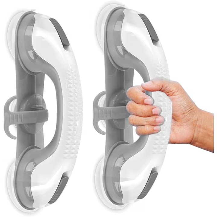 Suporturi de baie, MWAOWM, set 2 buc, cu 3 ventuze, maner rezistent, pentru seniori, siguranta, portabil