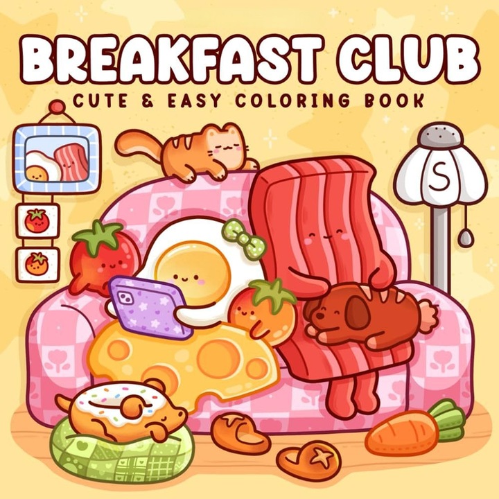 Carte de colorat: Breakfast Club, ilustratii amuzante, coperta cartonata, 96 pagini