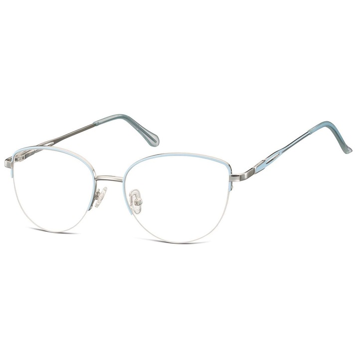 Ochelari de vedere dama, Sunoptic, optiuni corective, Kocie Oczy, argintiu-bleu, 14x4.5cm, set cu etui