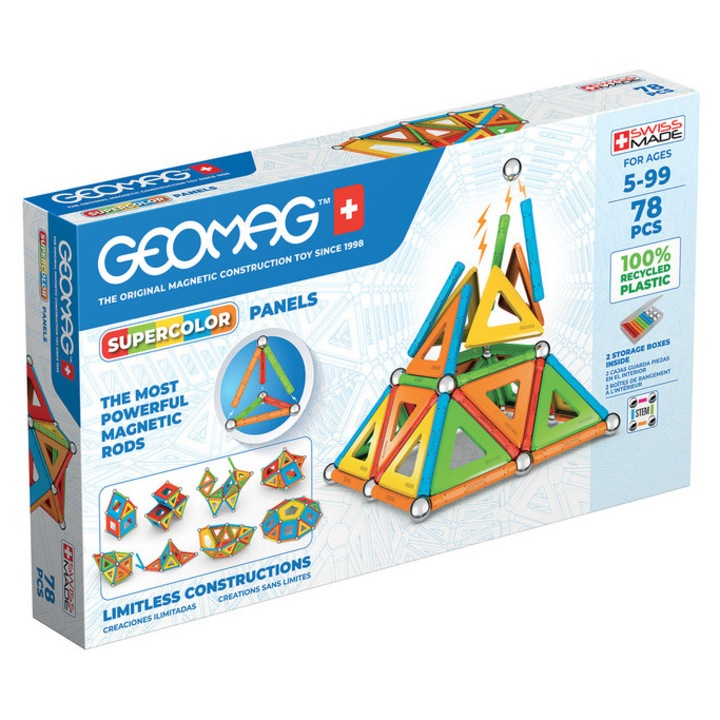 Set de construcție Geomag Supercolor Panels Recycled 78 buc, multicolor