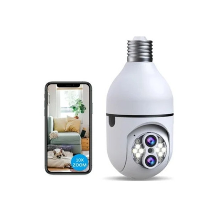 Безжична камера за наблюдение с 10X увеличение, 2.4G Wifi, бяла, нощно виждане