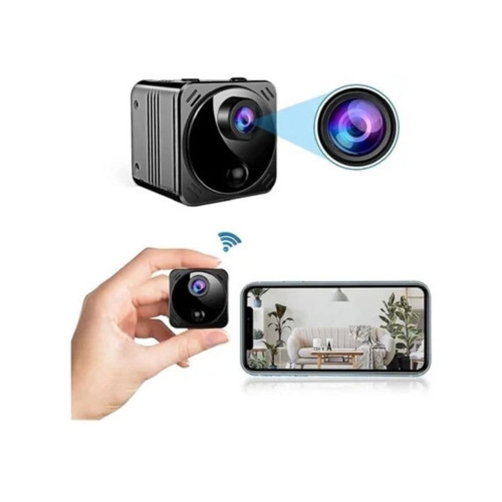 Мини камера за наблюдение, 1080P, нощно засичане на движение, черна