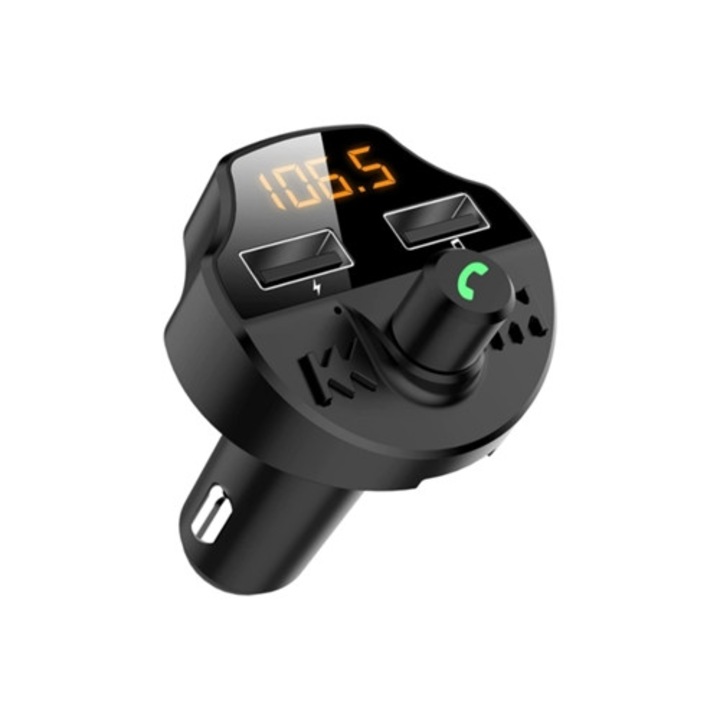 Bluetooth 5.0 FM transzmitter autóhoz, vezeték nélküli audio adapter, USB töltő, tartóval