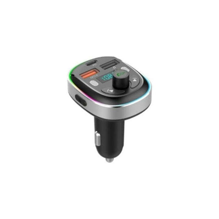 Adaptator Bluetooth pentru masina, transmisor FM, Bluetooth 5.3, incarcare rapida, negru