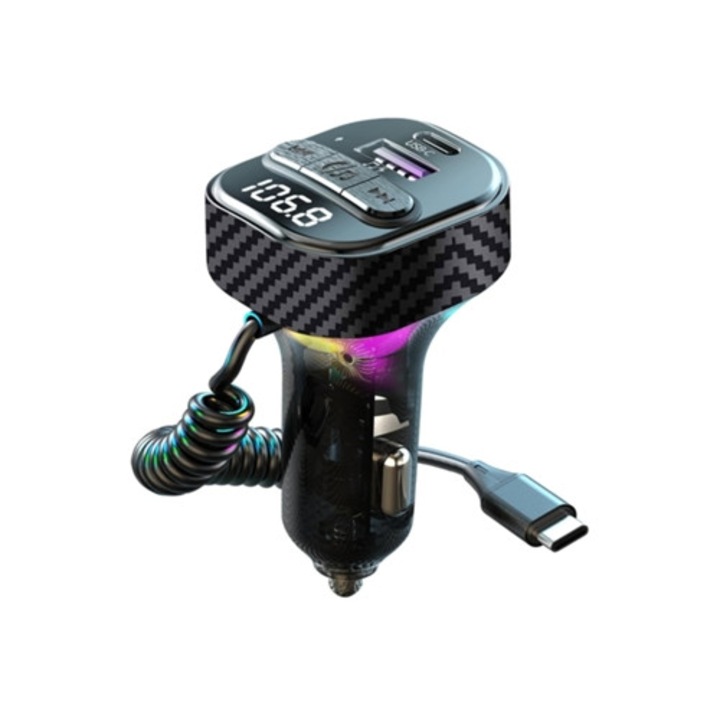 Adaptator auto cu transmisor FM Bluetooth 5.3, incarcator rapid 60W, set accesorii auto