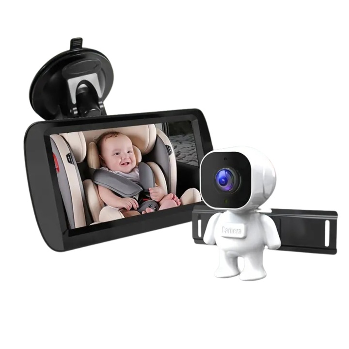 Monitor auto pentru bebelusi cu ecran LCD 4.3 inch, camera HD cu vedere pe timp de noapte, montaj pe tetiera – siguranta si confort in timpul calatoriei Baby car monitor - Baby monitor pentru masina