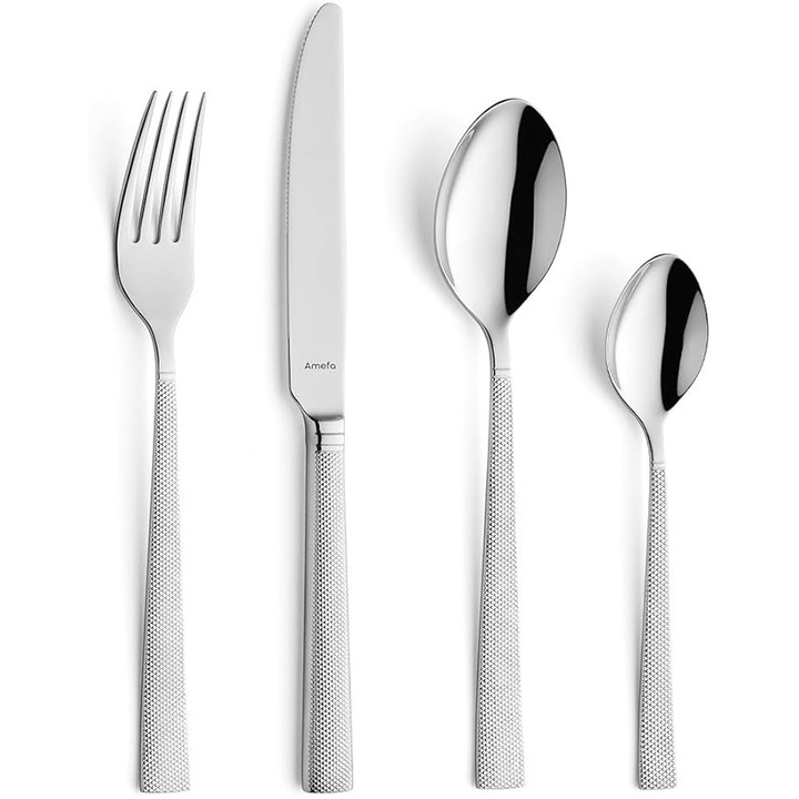 Комплект прибори за хранене Amefa Jewel за 8 души, 32 части, от неръждаема стомана 18/10, устойчиви на ръжда и полирани, подходящи за съдомиялна машина, висококачествени дръжки с фин диамантен завършек, изискан комплект прибори за хранене за 6 души