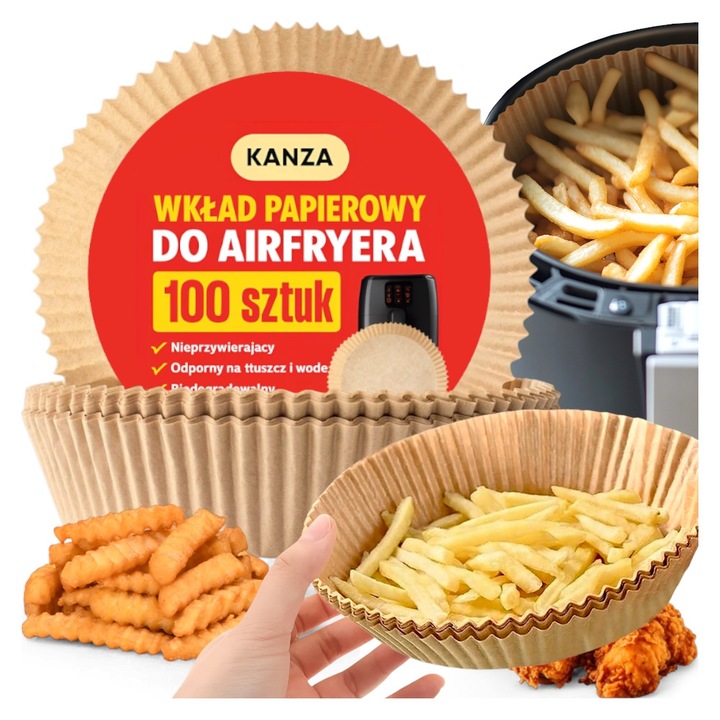 Insertii din Hartie pentru Friteuza, Kanza, 100 bucati, Rezistenta pana la 220C, Forma bol patrat