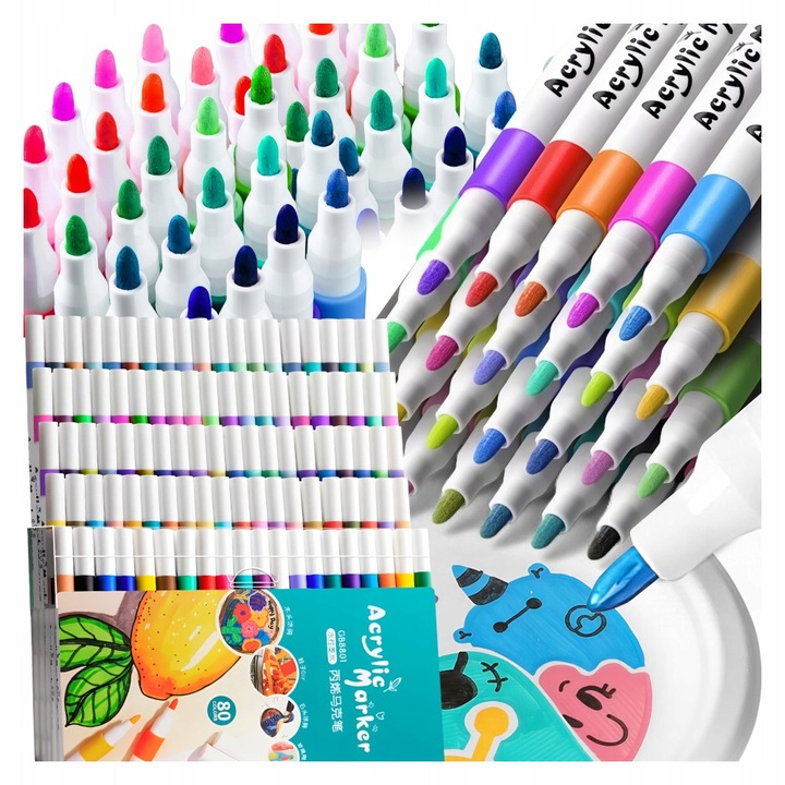 Markere acrilice Kanza, capete duble, rezistente la apă, set