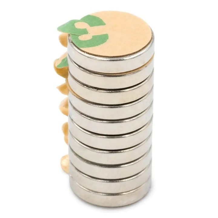 Set 10 magneti neodim, autoadezivi, rotunzi, universali, diverse activitati, 10x2 mm, Dactylion®