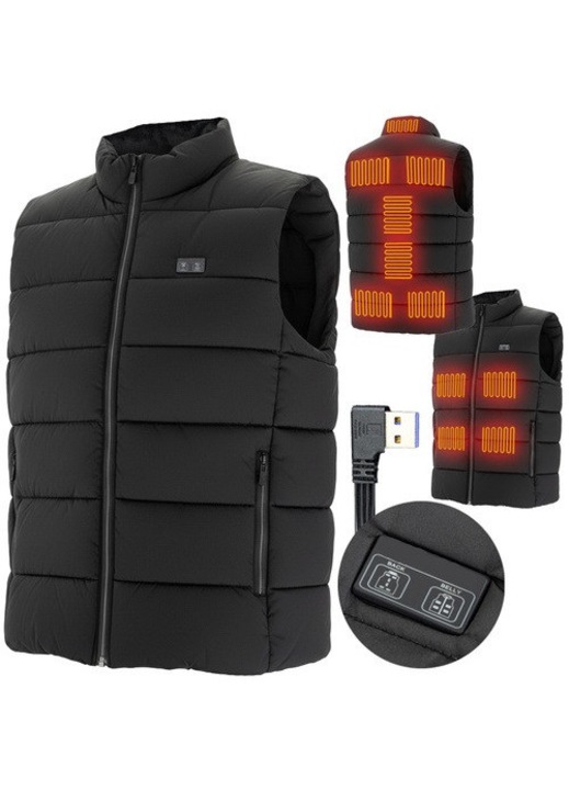 Vesta incalzita unisex ZOLA, 11 zone incalzire, 3 niveluri temperatura, neagra, XL