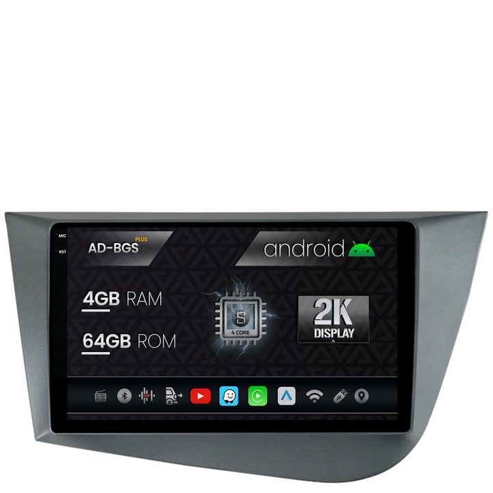 Navigatie Autodrop 2K Seat Leon (2005-2012), Android OS, S-Quadcore, 4GB RAM, 64GB ROM, 9.5 Inch - AD-BGS90042K, AD-BGRKIT052
