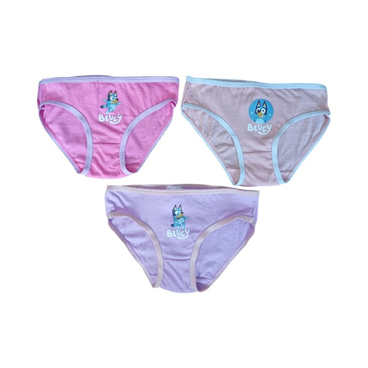 Szett 3 pár lányka alsónadrág, rózsaszín, 100% pamut, Happy, Bluey, Rózsaszín