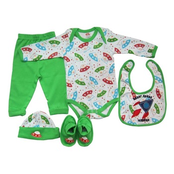 Set cadou bebe 5 piese, PP14535ML, verde, Primii Pasi, 52 - 62 cm Set cadou bebe 5 piese, PP14535ML, verde, Primii Pasi, 52 - 62 cm