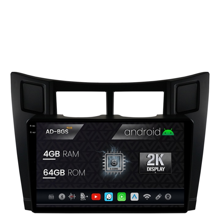 Navigatie Autodrop 2K Toyota Yaris (2005-2012), Android OS, S-Quadcore, 4GB RAM, 64GB ROM, 9.5 Inch - AD-BGS90042K, AD-BGRKIT103