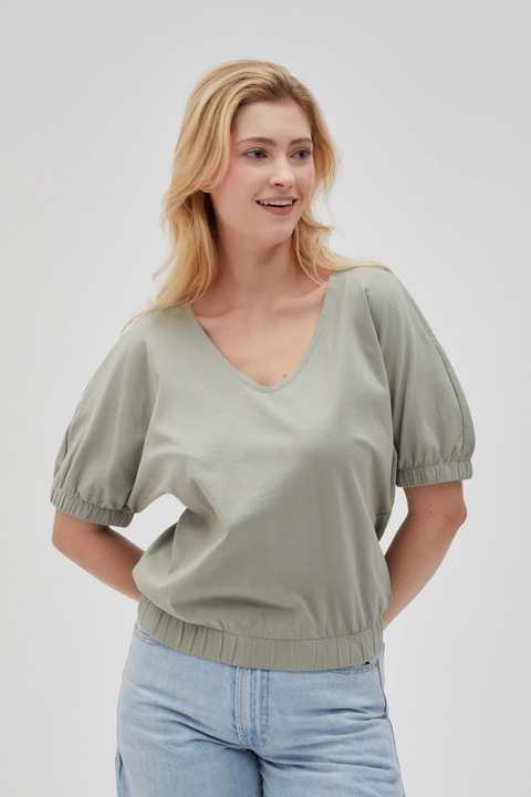 Bluza din bumbac cu maneci bufante, maslinie, Verde