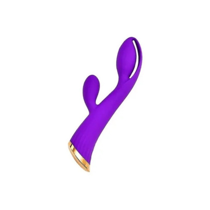 Силиконов вибратор с функция за нагряване, силни вибрации, 2 мотора, лилав, презареждащ се чрез USB