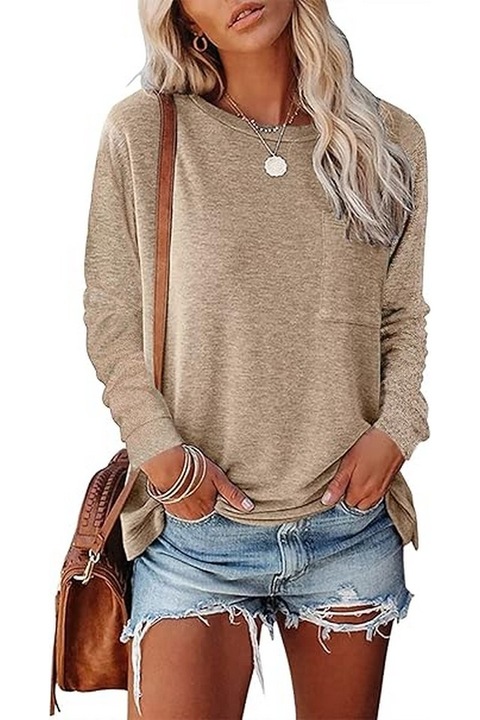 Női hosszú ujjú alkalmi blúz, bézs, 2XL méret, SMENG