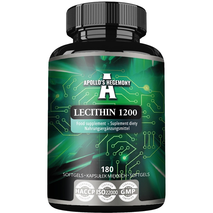 Supliment alimentar – Lecitina 1200 mg cu Vitamina E – 180 capsule gelatinoase moi – 180 portii – Apollo’s Hegemony