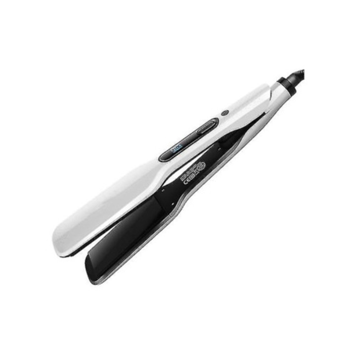 Преса за изправяне на коса с пара, двойна функция, бяла, 30x10см