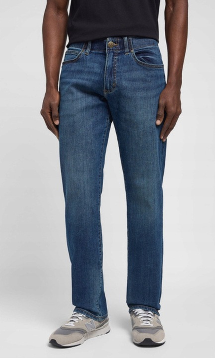 Férfi Lee Extreme Motion farmernadrág, pamut/lyocell/elasztán, egyenes szárú, kék, W31-L32 US