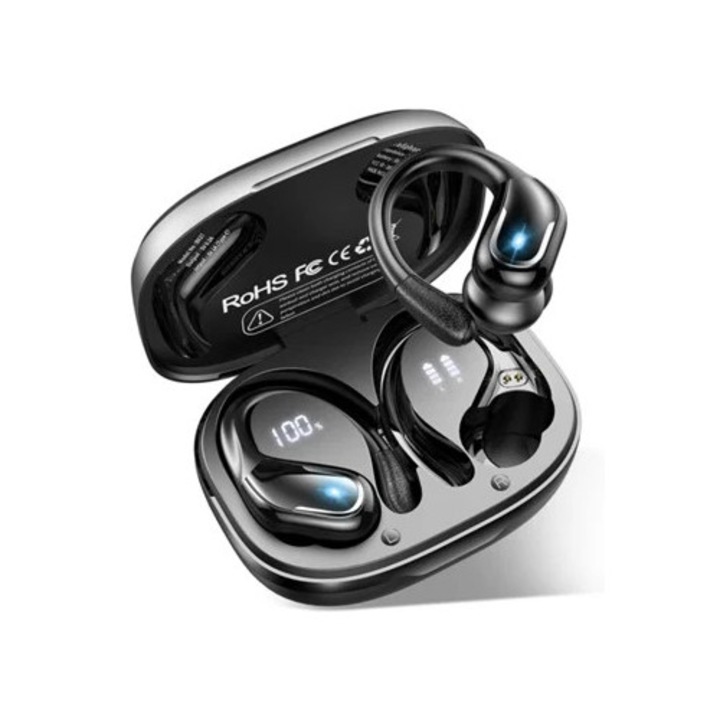 Vezeték nélküli fülhallgató, Ltinist Bluetooth 5.3 fejhallgató, 75 órás lejátszási idővel rendelkező vezeték nélküli fülhallgató HiFi sztereó hangzással és mikrofonnal, dupla LED kijelzővel, CHRONUS fülhorgokkal