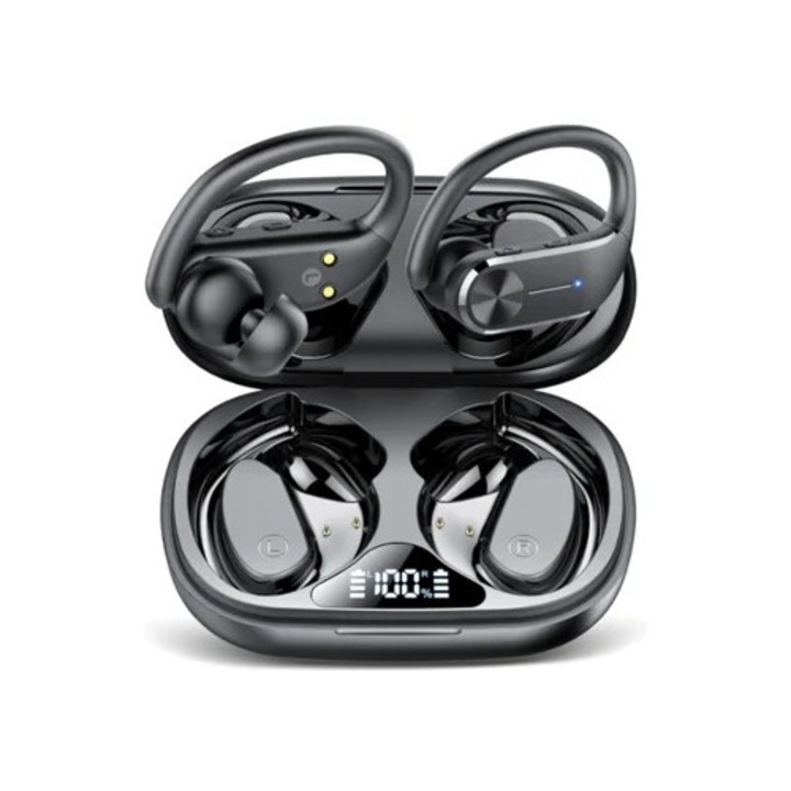 2024 ÚJ Bluetooth 5.3 vezeték nélküli sport fülhallgató LED kijelzővel, 68 órás lejátszási idővel, nagy teljesítményű, fülre helyezhető fejhallgató CHRONUS funkcióval
