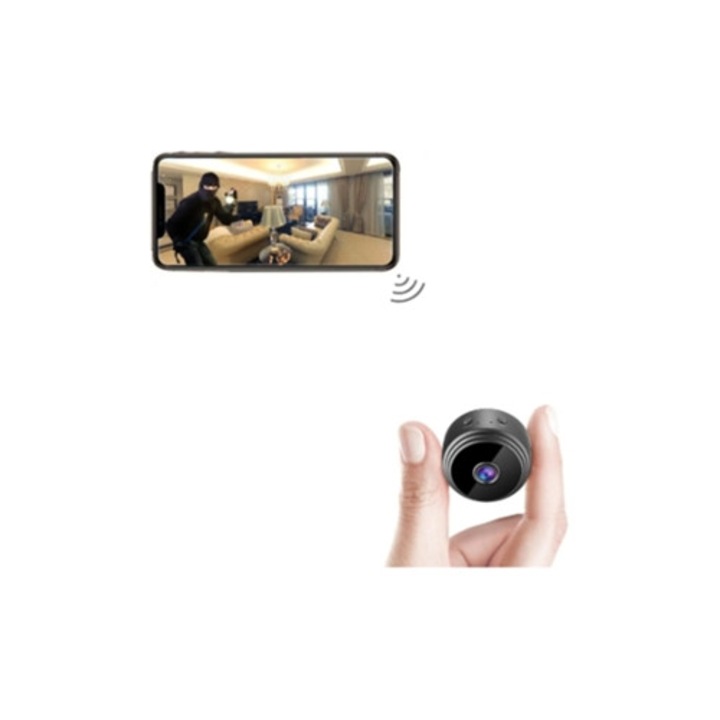 Camera spion mini HD 1080p, wireless, detectie miscare, viziune nocturna, neagra