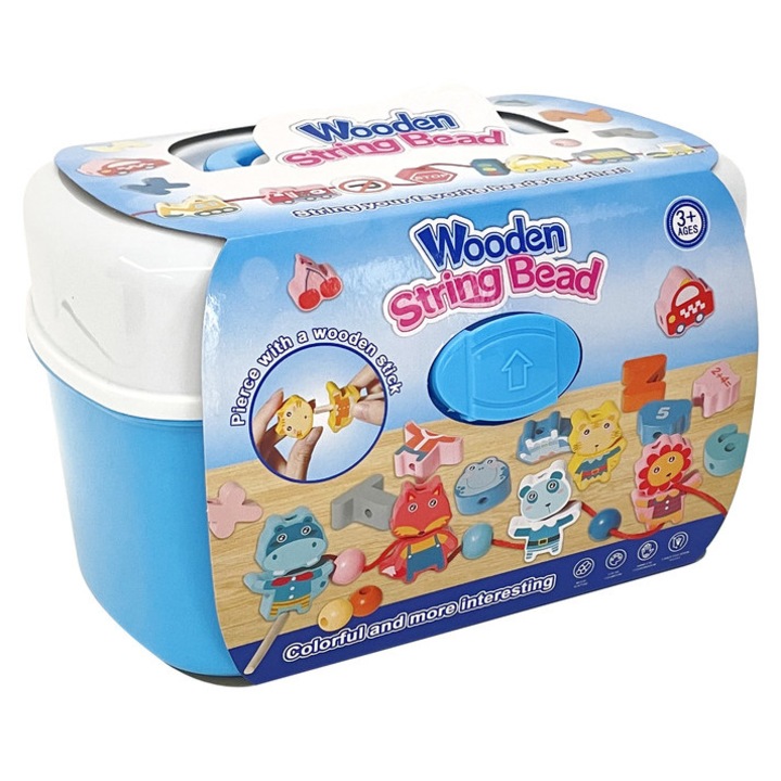 Set de margele pentru confectionat bijuterii in cutie de depozitare din lemn (44 buc)