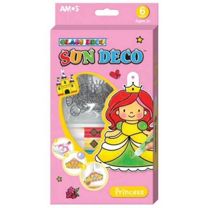 Set vopsea de sticla Glass Deco Disney, printese, 6 sabloane, 6 tuburi de vopsea, multicolor, 14x3x26cm