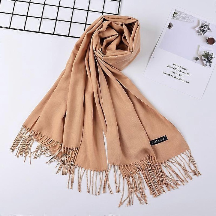 Esarfa din casmir pentru femei, 70x200cm, multicolor, cu ciucuri