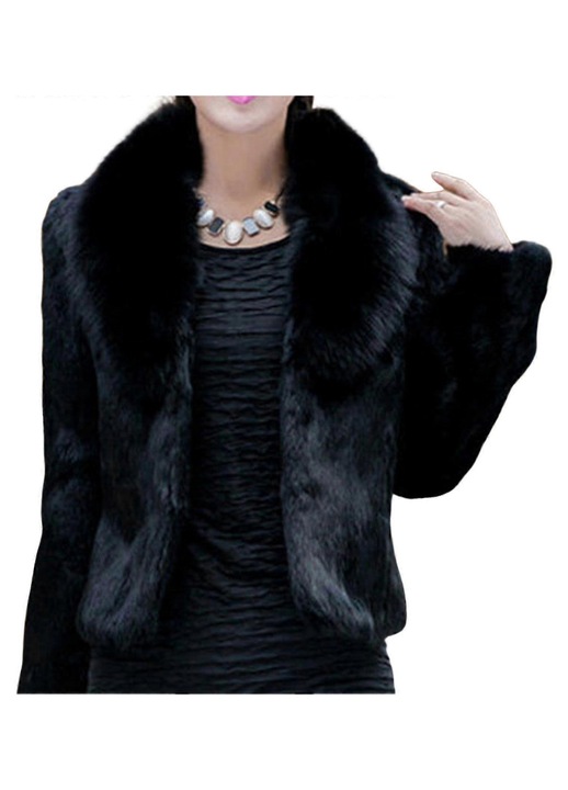 Palton pentru femei, blana artificiala, negru, 4XL INTL