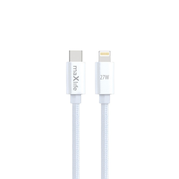 Cablu Maxlife MXUC-12 USB-C - Lightning 1, 0 m 27W alb