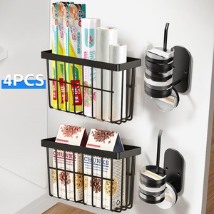 Set 4 Cutie Organizator Autoadeziva, Tressino, Usor de Utilizat, Multifunctional, Suport de Prosop de Hartie de Bucatarie, Pentru Perete/Usa, Dulap, Frigider, Depozitare Eficienta in Bucatarie si Baie, 25x14.5x9cm, Negru