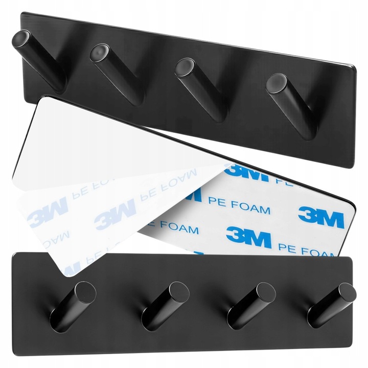 Suport De Perete Cu 4 Carlige, Adeziv De Montaj, Instructiuni De Montaj, Kanza, Aluminiu, Montaj Fara Gaurire, Rezistenta La Coroziune, Materiale De Calitate Superioara, Executie De Inalta Calitate