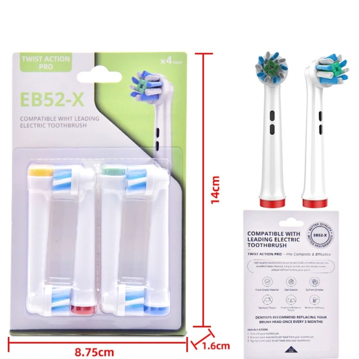 Set 4 capete periuță electrică, dimensiuni 7, 2x1, 5x2, 1cm, igienă pentru călătorii
